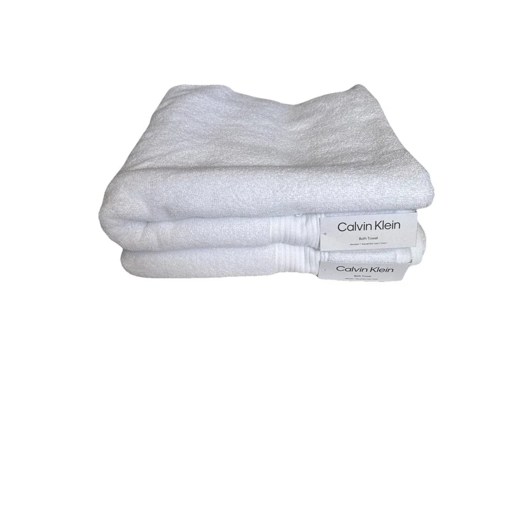 Calvin Klein  Bath Towel Set 2pcs White 100% Cotton New 30”X 56”